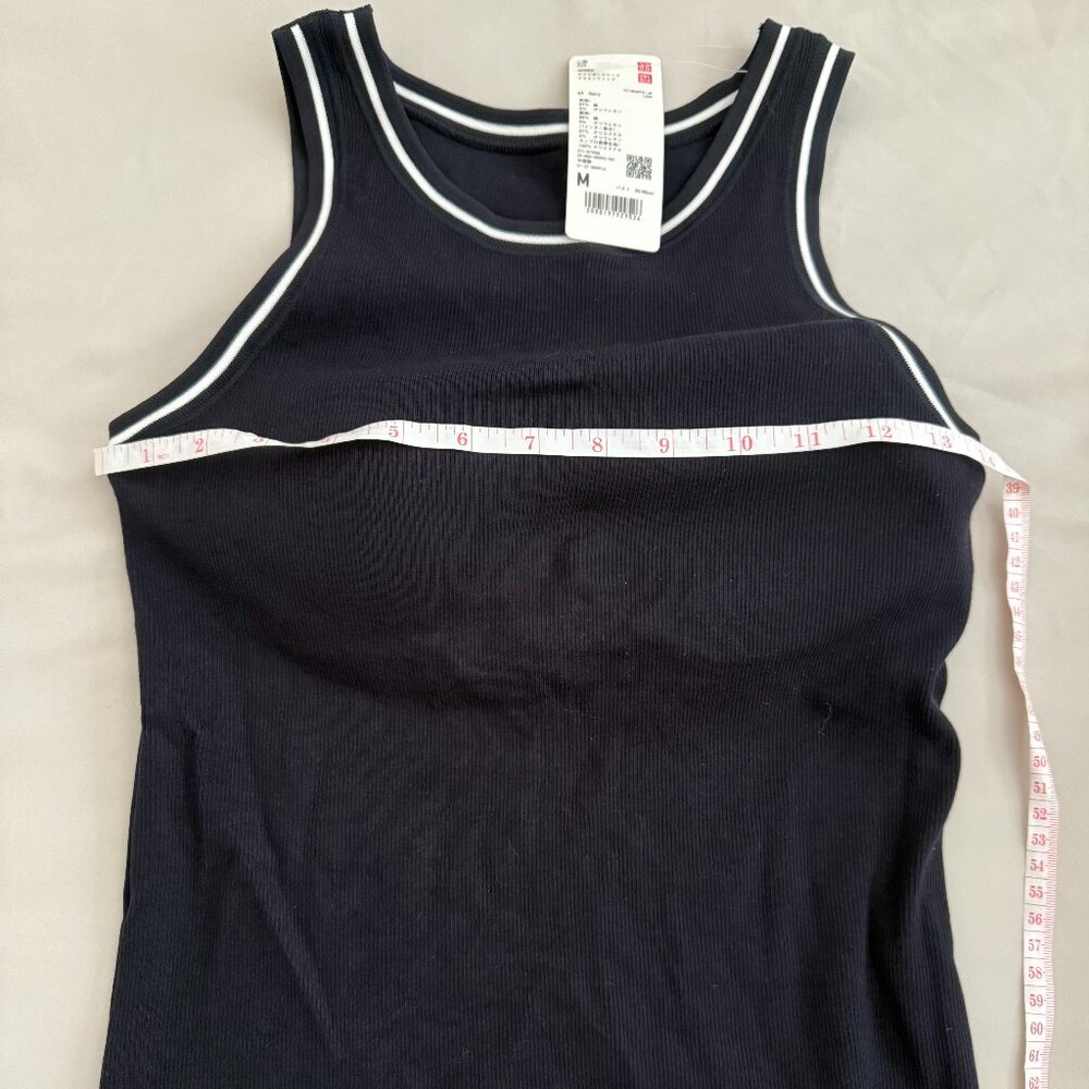 Uniqlo Navy Ribbed Cropped Bra Top | Striped